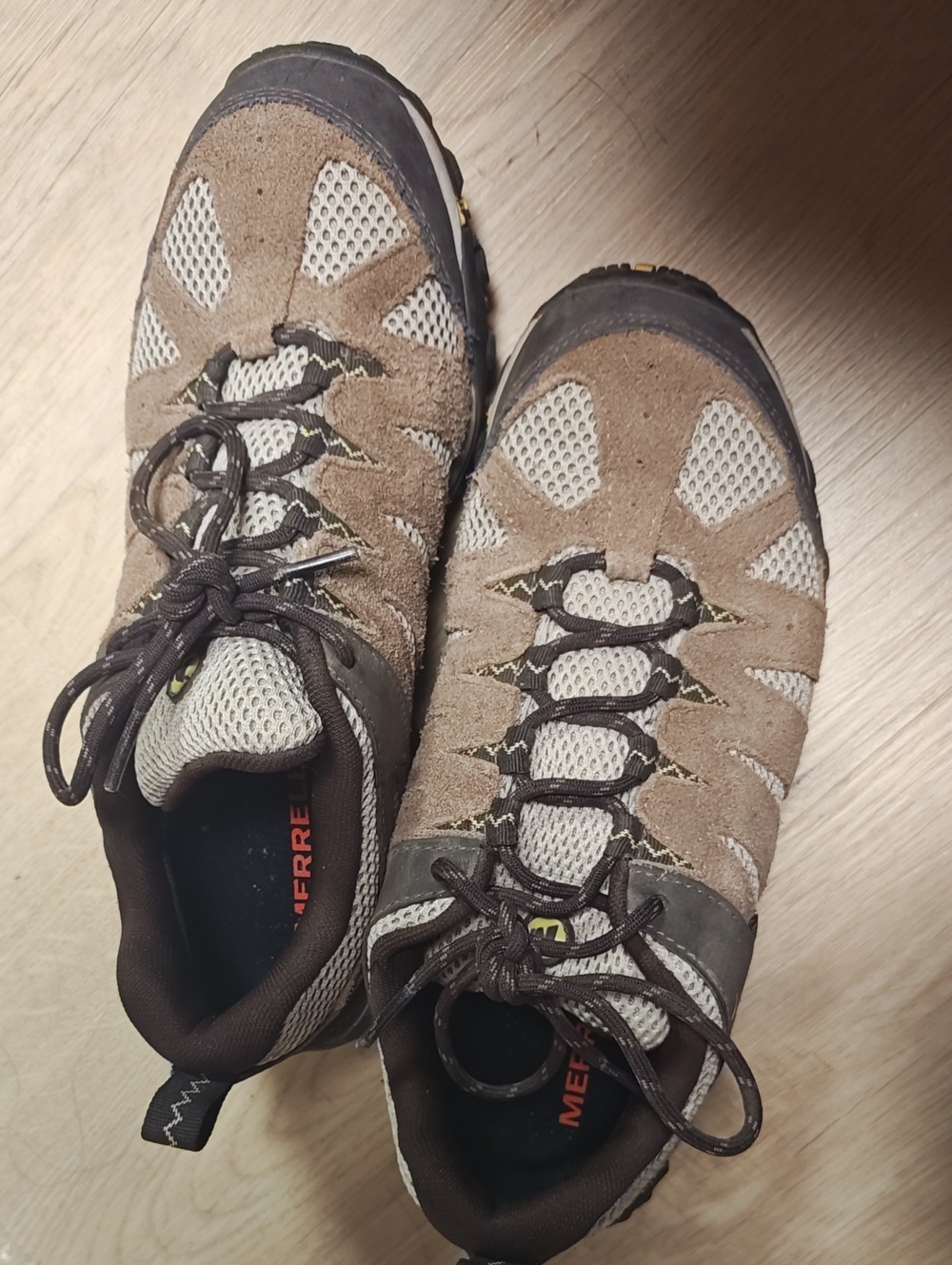 Merrell Brown and Gray Suede Mesh Hiking Sneakers